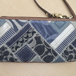Signature Coach Denim Patchwork Wristlet